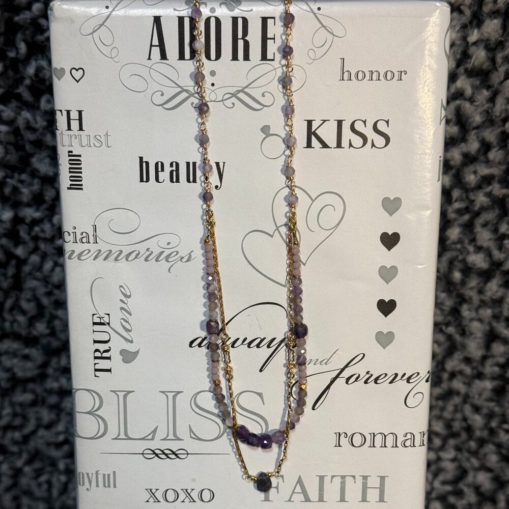 NWOT Nakamol Gold Tone Necklace with Purple Beads